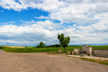 Roadside view with a fountain between the village of Krum and the town of Dimitrovgrad in Haskovo Province, Southern Bulgaria 