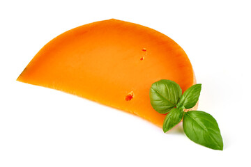 French Mimolette cheese, isolated on white background.