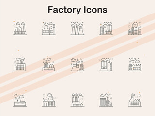 Icons representing industrial factories and manufacturing processes  perfect for production and industry themes.
