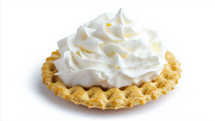 Cream cheese spread on a cracker against white background
