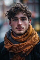 Fototapeta premium A man dressed casually in a scarf and jacket