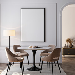 Frame mockup, ISO A paper size. Living room wall poster mockup. Interior mockup with house background. Modern interior design. 3D render

