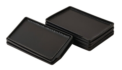 PNG of A stack of sleek black business card holders on transparent background