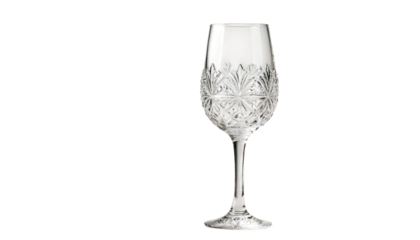 PNG of Elegant crystal wine glass with intricate design, perfect for special occasions or fine dining on transparent background