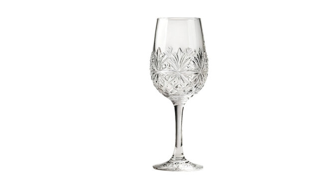 PNG of Elegant crystal wine glass with intricate design, perfect for special occasions or fine dining on transparent background