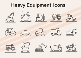 A fourth set of heavy equipment icons  focusing on industrial machinery for construction and mining.
