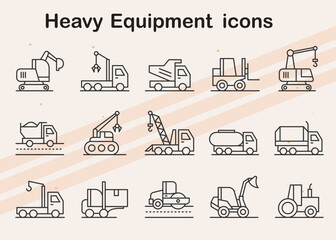Fifth installment of heavy equipment icons  covering a variety of machinery for construction  transportation  and industry.