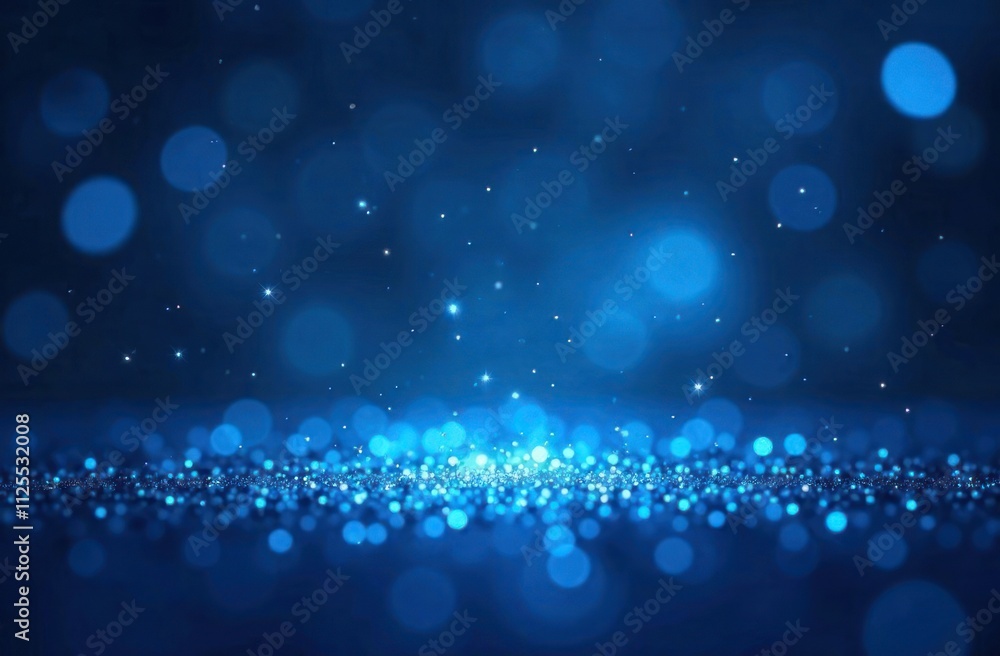 Poster abstract background with glittering blue particles and shining lights with flickering bokeh effect. 