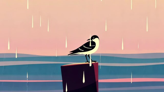 Retro Vector Style Cartoon, Sea Bird in the Rain. VTUBER Background
Looping. Animated Background / Wallpaper. VJ / Vtuber / Streamer Backdrop. Seamless Loop.