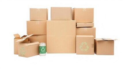 Brown cardboard boxes ready for recycling isolated on white background, cardboard, recycling program, reuse