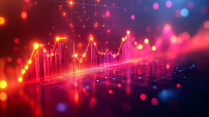 Vibrant abstract financial chart with glowing data points and dynamic lines