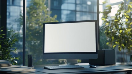 Fototapeta premium Modern Desktop Computer Workspace With Blank Screen