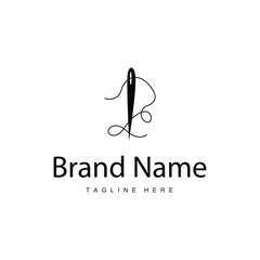 Tailor logo vector template needle and thread black silhouette design simple sewing tool product brand