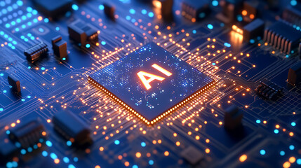 High-Tech AI Microchip in a Circuit Board