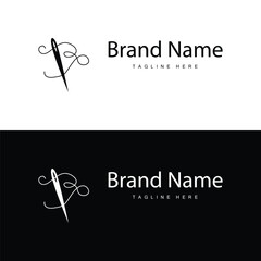 Tailor logo vector template needle and thread black silhouette design simple sewing tool product brand