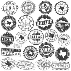 Dallas, TX, USA Set of Stamps. City Travel Marks. Made In Product. Design Seals Old Style Insignia.