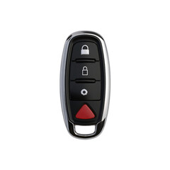 PNG of Close-up view of a car key fob with sleek design and buttons for locking and unlocking on transparent background