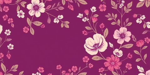 Seamless purple floral wallpaper with delicate blossoms and vines, botanical, trendy