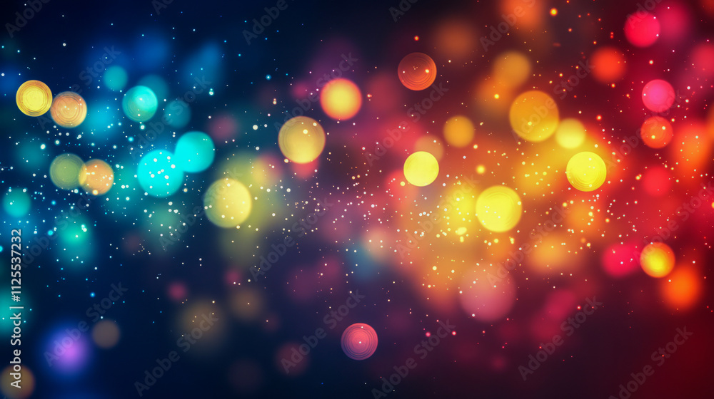 Poster vibrant bokeh lights in multi-color spectrum against dark background