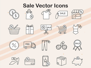 Vector icons depicting sales-related elements such as discounts  promotions  and price tags  ideal for marketing and retail projects.