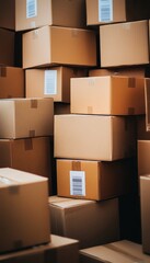 Cardboard chaos, a storeroom packed with various-sized shipping boxes ready for business relocation