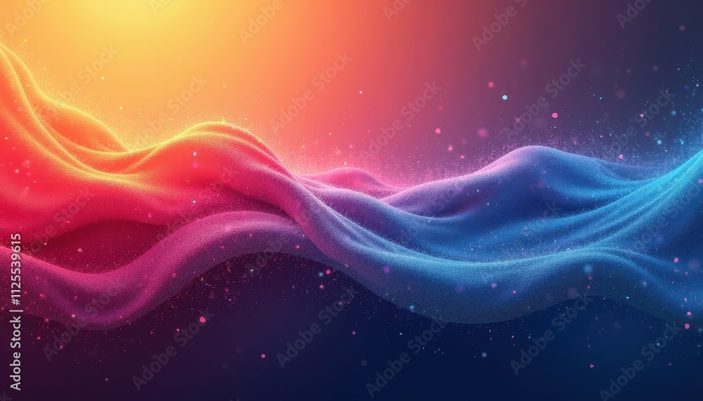Poster flowing gradient with vibrant noise and grain, creating a digital background that is bold and full o