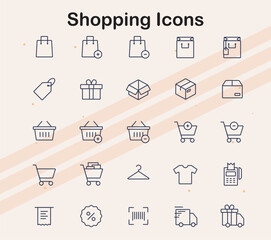Icons depicting shopping-related items such as bags  carts  and price tags  ideal for retail  marketing  and e-commerce projects.