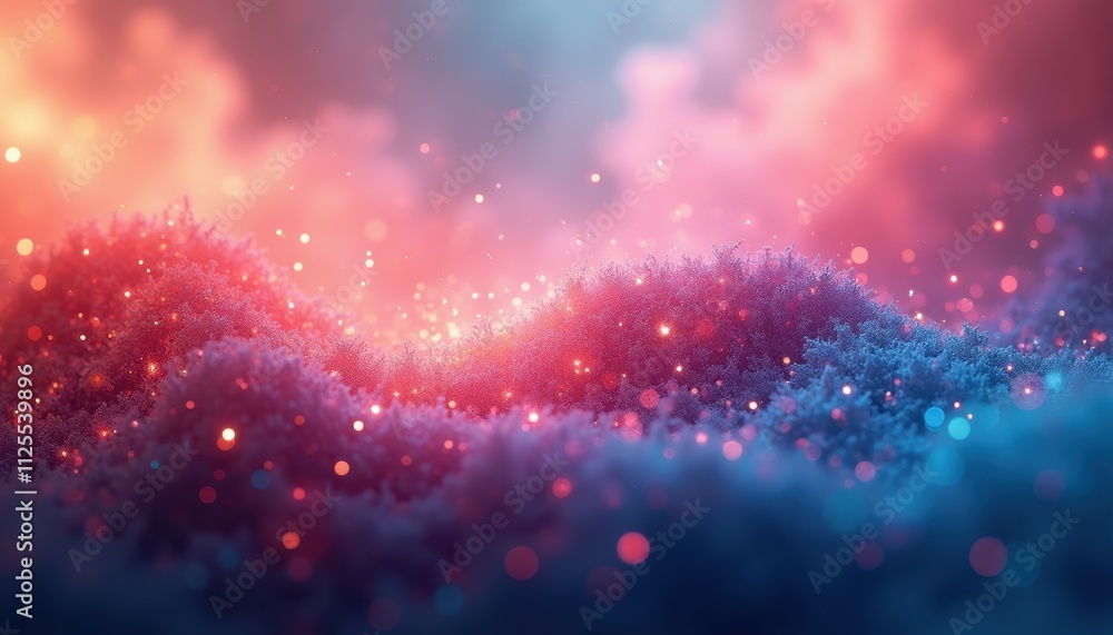 Poster abstract gradient layers overlaid with sparkling noise and grain for a luminous and magical digital 