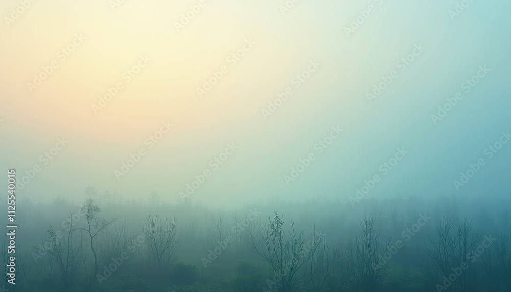 Poster gradient with faint grain patterns and gentle noise, evoking the tranquility of a misty dawn in natu