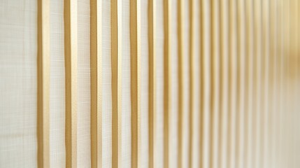 Obraz premium Close-up of vertical beige slats with soft light. Modern interior and architectural concept