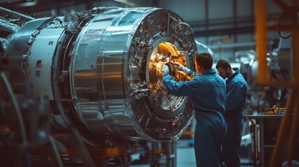 Technicians inspecting large industrial machinery.