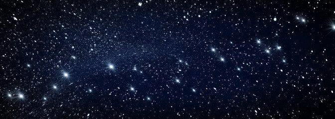 Abstract dark blue starry sky. Shining star constellation in space. Glowing stars in the dark space. Horizontal christmas background. © gudrun