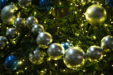 Christmas balls on a Christmas tree close-up