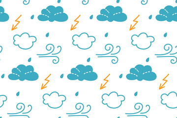 Colorful weather pattern featuring clouds, lightning, and wind illustrations for design purposes