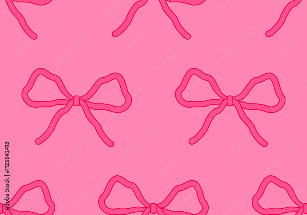 Poster seamless pattern with abstract pink ribbons. vector flat background with bows in retro style. coquet