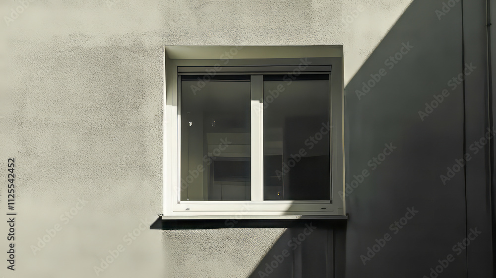 Poster minimalist architectural window with play of light and shadow on textured wall