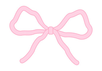Abstract pink ribbon bow. Vector flat design with bow in retro style. Coquette and balletcore aesthetic. Pink bow ribbon