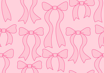 Seamless pattern with abstract pink ribbons. Vector flat background with bows in retro style. Coquette and balletcore aesthetic