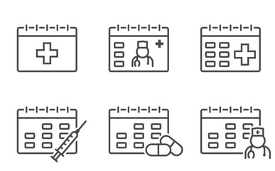 Medical appointment schedule line icon set. Health care isolated vector images in simple style