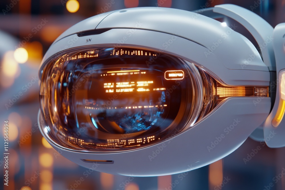 Poster futuristic robotic eye design showcasing advanced technology in a modern setting