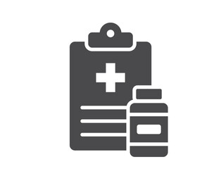 Obraz premium Patient report card flat icon. Medical history and pill bottle. Isolated vector image in simple style