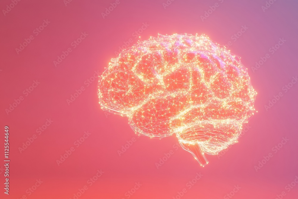 Poster A vibrant brain made of glowing light points showcases a network of connections, creating a visually striking design with space for text. Generative AI