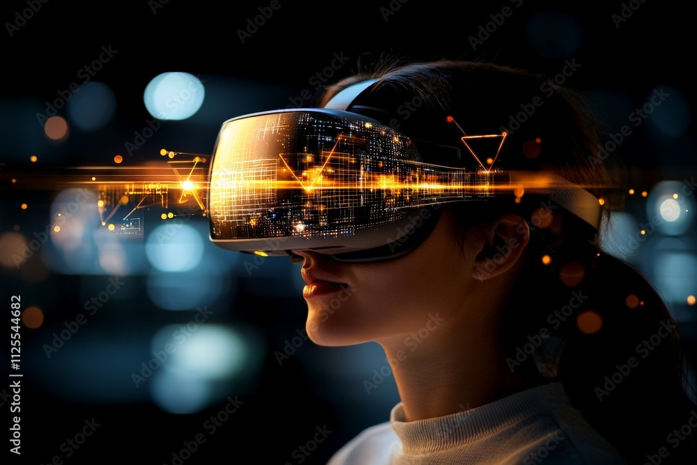 Poster exploring virtual reality technology in an illuminated urban environment