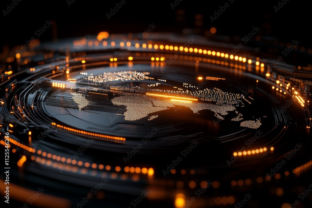 Aufkleber map of europe illuminated with glowing lines and dots over a dark background showcasing digital tech