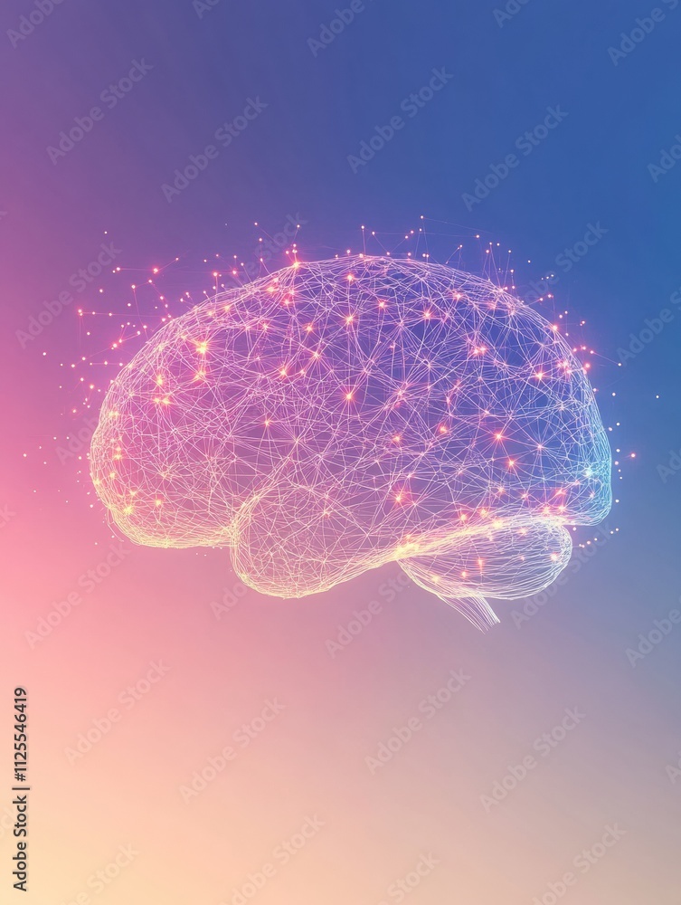 Poster a vibrant brain made of glowing light points and lines offers ample space for creative text and visu
