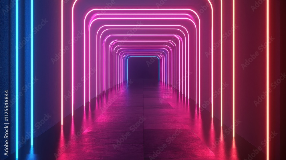 Aufkleber a vibrant tunnel illuminated by colorful neon lights, creating a striking visual effect and a sense 
