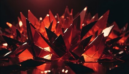 Vidrio o cristal rojo y negro roto, con bordes dentados y un fondo oscuro y de mal humor