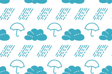 Obraz premium Patterns of umbrellas and clouds on a light background showcasing rainy weather
