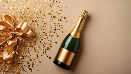 Bottle of champagne with gold glitter