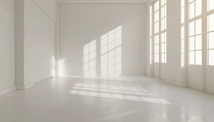 Fototapeta premium Modern Scandinavian and minimalist living room interior. White empty room. Scandinavian interior design. Home Nordic interior.